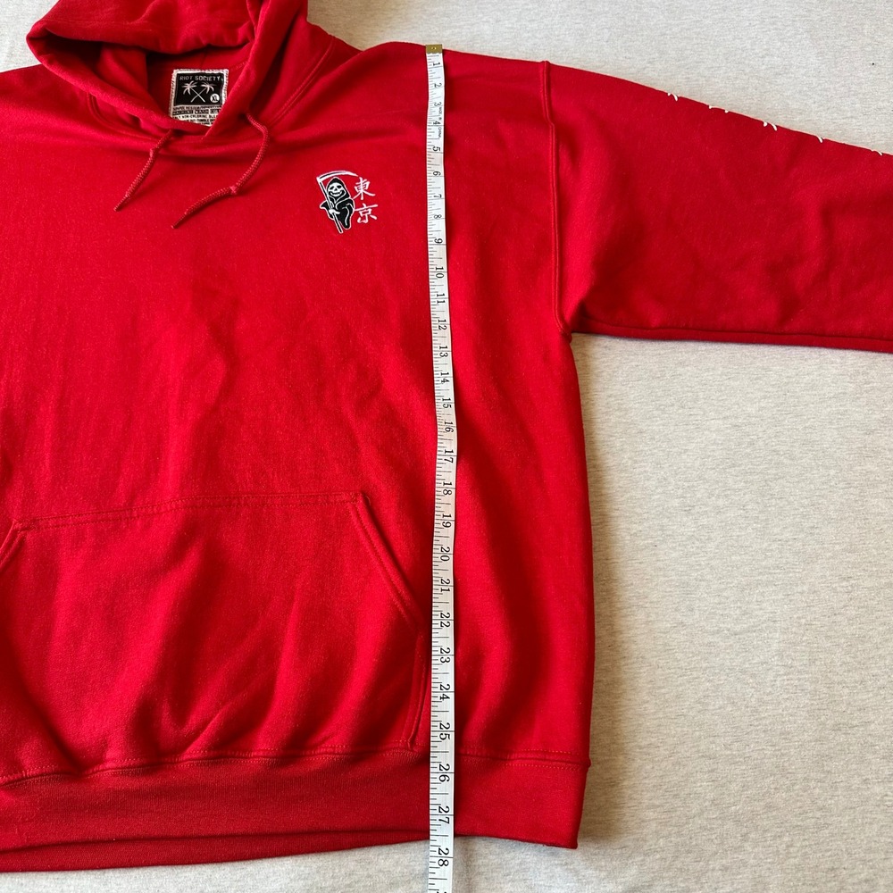 Riot Society Mens Red‎ Grim Reaper Kanji Graphic Hoodie Streetwear XL - Picture 5 of 7